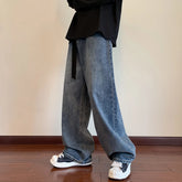 Hearujoy Autumn New Blue Solid Simple Jeans With Belt Male Casual Mopping Denim Pants Men Oversized Zipper Wide Leg Jean Pants